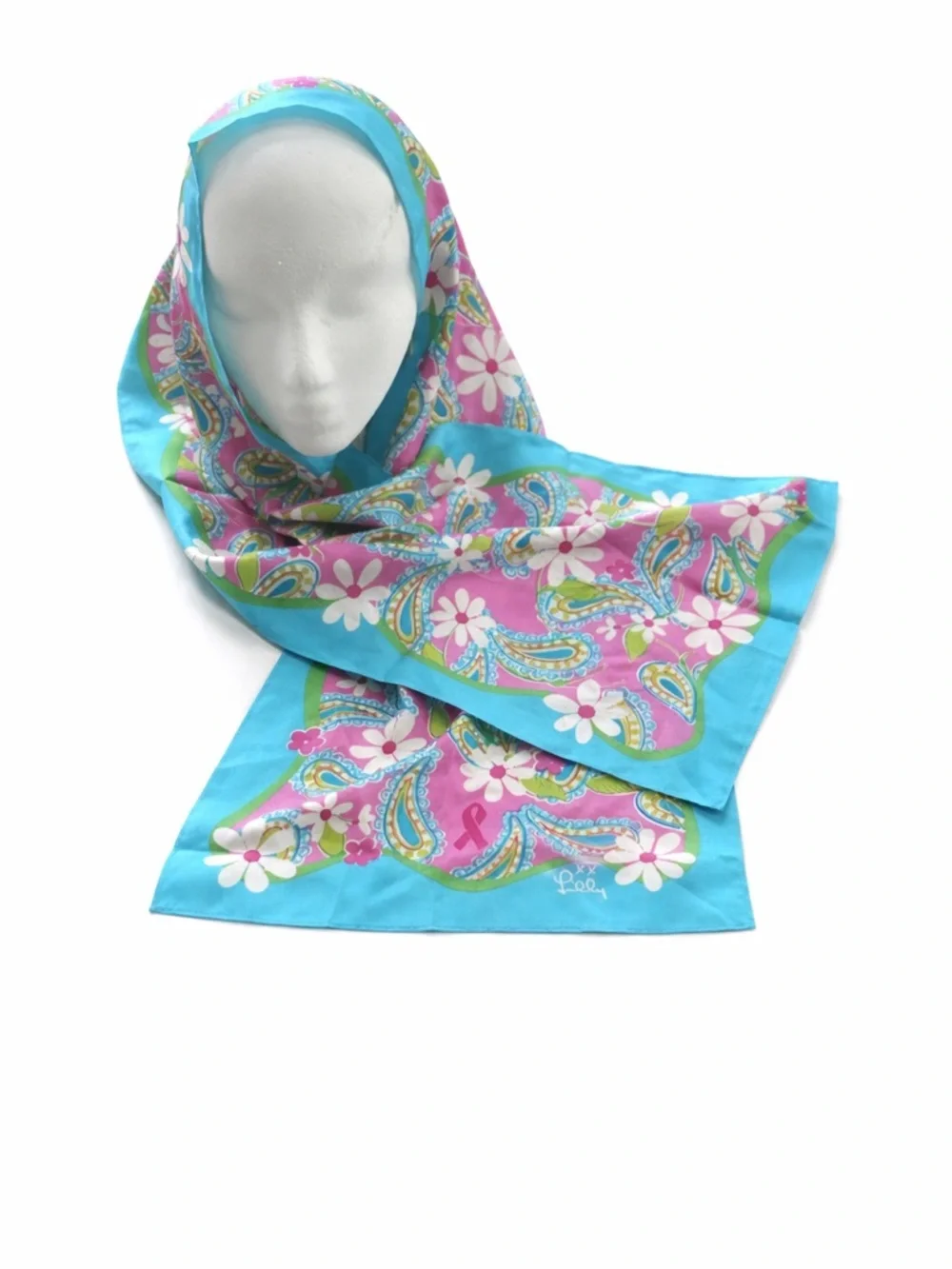 Lilly Pulitzer x Ford 100% Silk Scarf Breast Cancer Awareness Floral Paisley 55